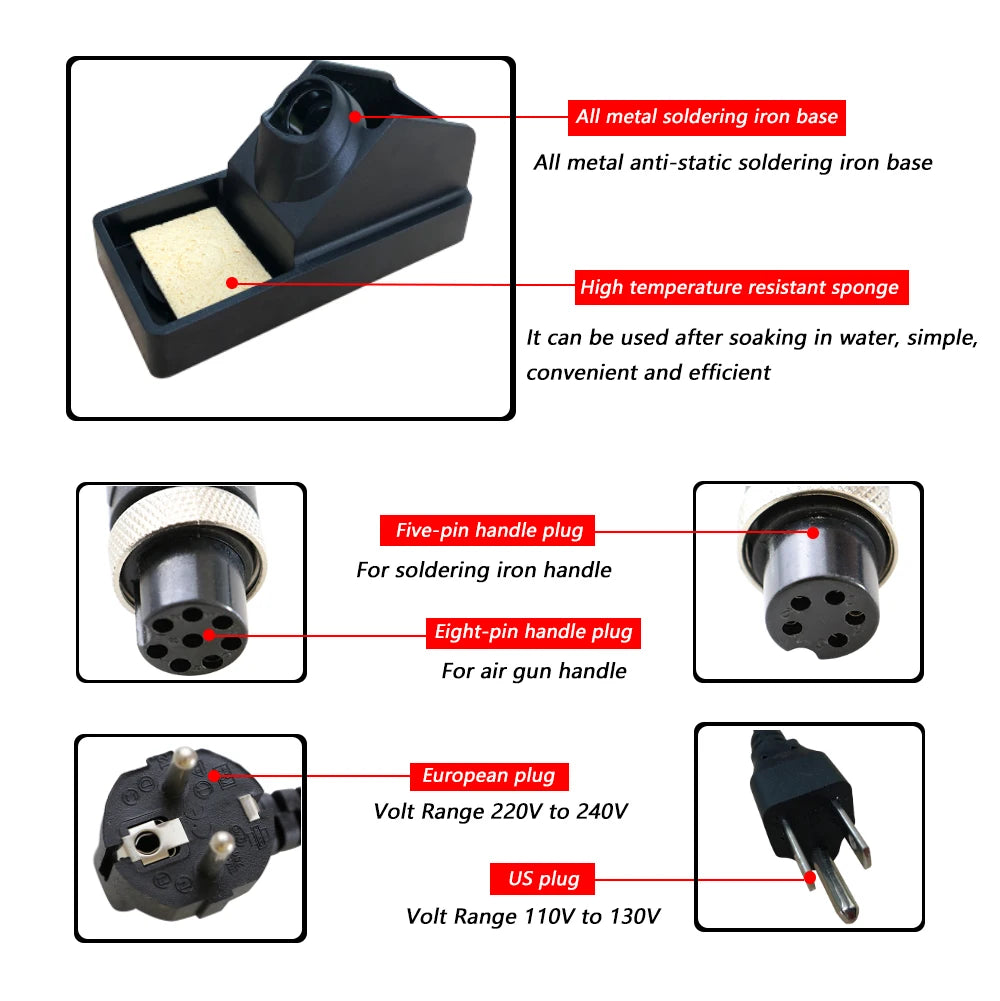 2 in 1 Soldering Station 8586  Digital Display SMD Rework Hot Air Gun Solder Iron 220V ESD Welding Desoldering Repair Tools