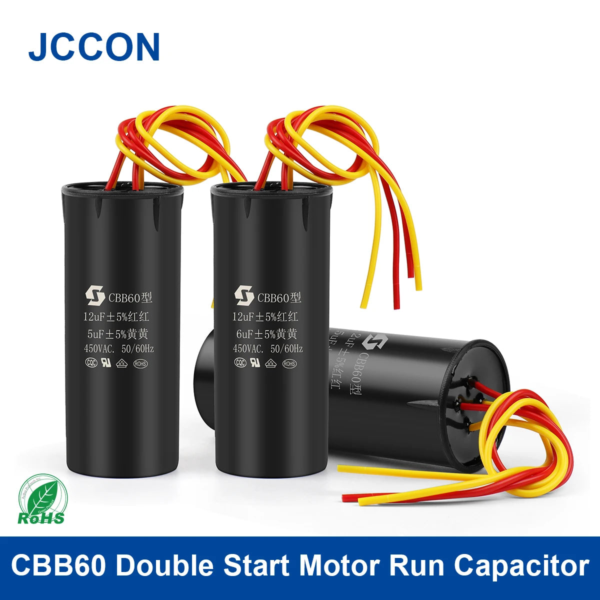 2Pcs CBB60 Double Start Capacitor for Washing Machine Motor High Stability Flame-Retardant High Insulation Resistance 6UF+4UF