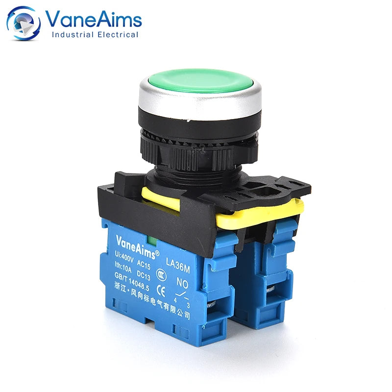 22mm LA36M Push Button Switch Momentary Reset Self Locking Power Button Switch Red Green Blue Yellow Black 12V 24V 220V 10A