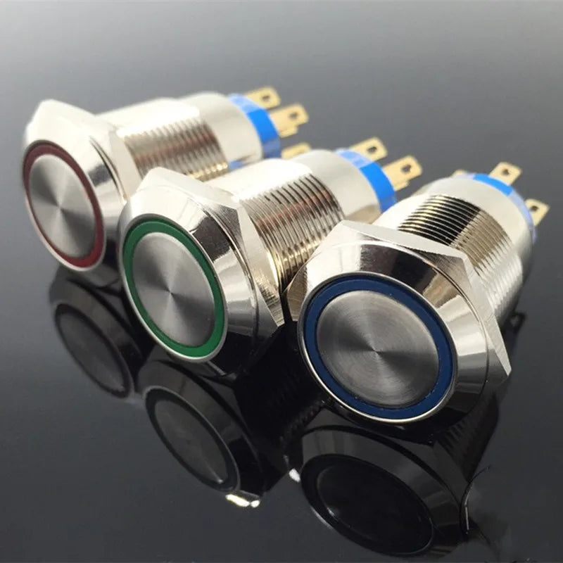 1PCS 12MM with LED 3V 5V 12V 24V 220V Metal Button Switch Momentary push button auto reset waterproof illuminated Red Blue Green