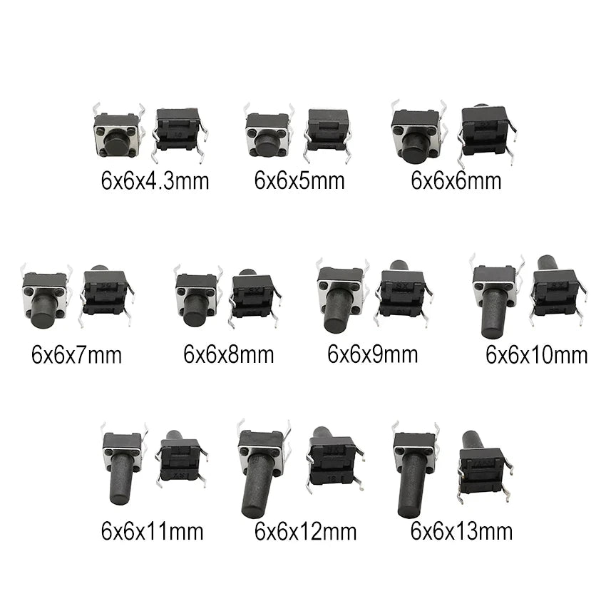 50PCS 4Pin DIP Self-reset SMD Switch 6*6*4.3/5/6/7/8/9/10/11/12/13MM 6x6mm PCB Panel Momentary Tactile Tact Mini Push Button
