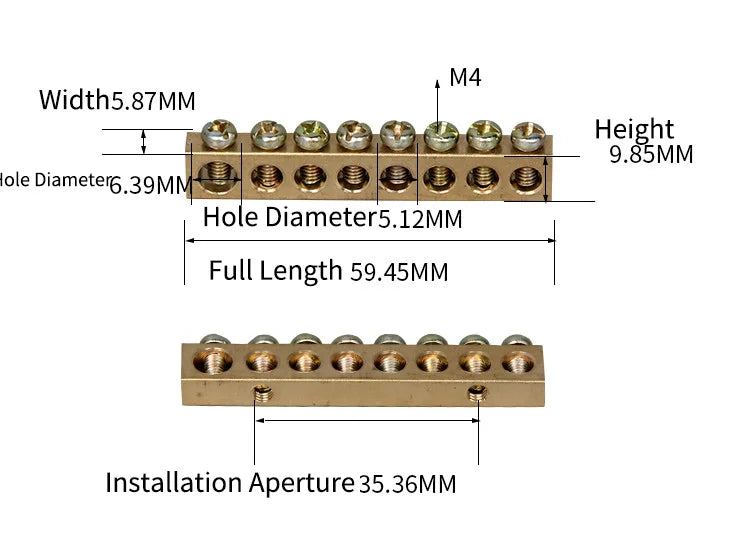 1Pcs Copper Terminal Wiring Distribution Box Grounding Brass Connection Row Zero Bar 4/5/6/7/8/10/12/15 Hole Zero Ground Row