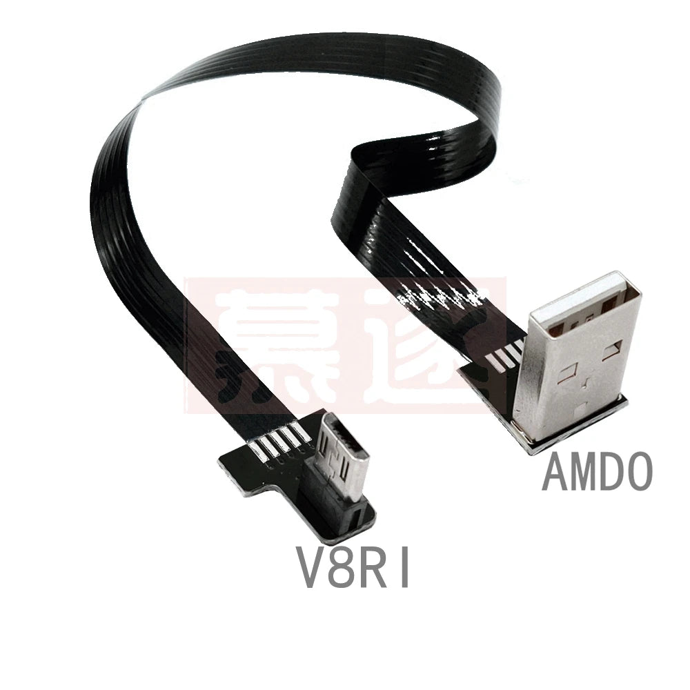 FPC Super Flat flexible Up & Down & Left & Right Angled 90 Degree USB Micro USB Male to USB male FPV Data Charge connector Cable