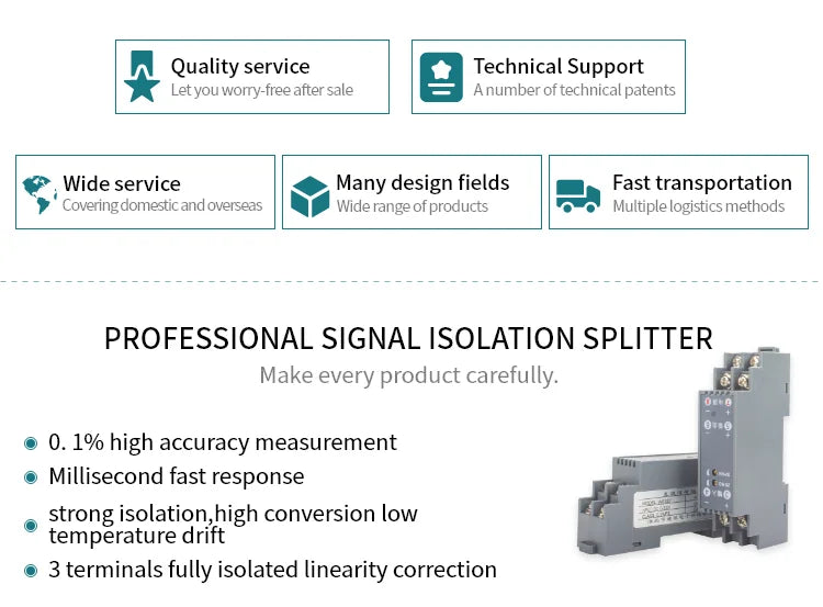 DC Signal Converter 4-20mA 0-10V 0-20mA 50mA 75mV Signal Transmitter Current Voltage Transducer DC24V