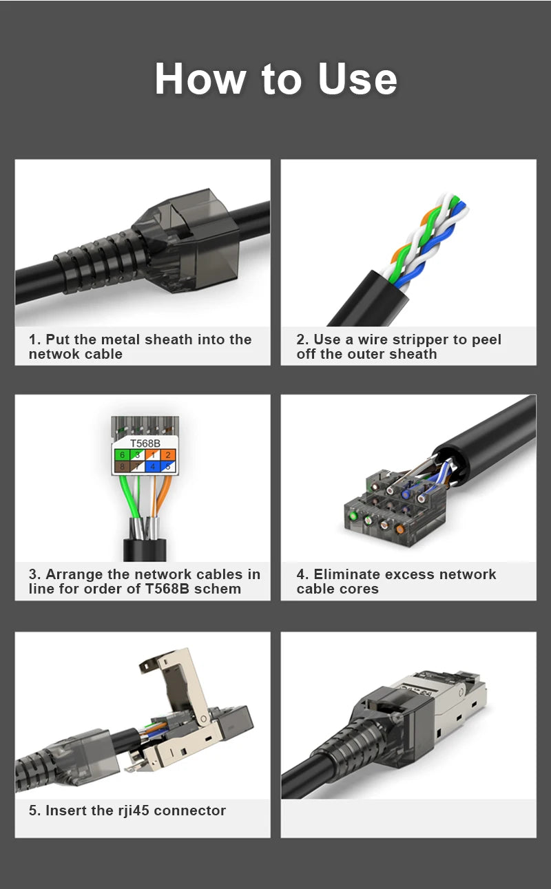 ZoeRax 10-Pack RJ45 Cat8 Cat7 Cat6a Connectors, Tool-Free Zinc Alloy Shielded Ethernet Termination Plugs for 23AWG SFTP Cables