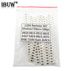 200PCS 1% 1206 SMD resistors assorted kit set ,10 valueX20pcs=200pcs 1R00 R820 R750 R620 R500 R470 R330 R220 R150 R100