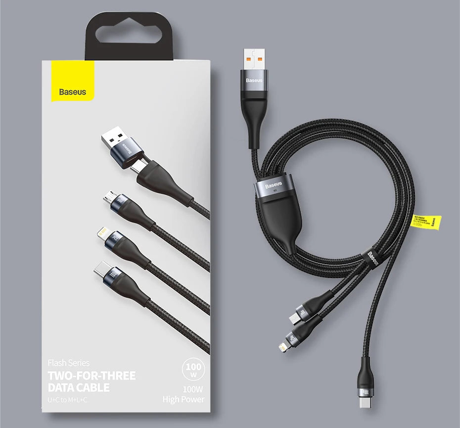Baseus 3 in 1 USB Type C Cable for iPhone 15 14 13 12 Pro Charger Cable 100W Micro USB Type C Cable for Macbook Samsung Xiaomi