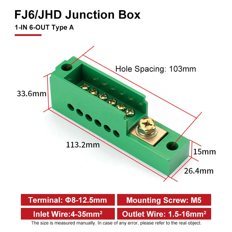 FJ6/JHD Junction Box Unipolar Splitter 1-IN Multiple-OUT Metering Wire Connector Single-Phase Terminal Block Distribution Box