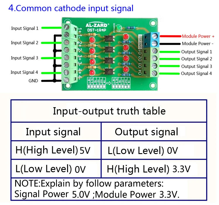 4 Channel Optocoupler Isolation Board Voltage Converter 24V to 3.3V/5V to 24V/12V to 24V Isolated Module PLC Signal Level Board