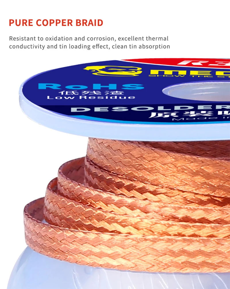 5pcs/lot MECHANIC Desoldering Braid 1.0/1.5/2.0/2.5/3.0/3.5/4.0mm 1.5M Length Welding Solder Remover Wick Wire BGA Repair Tools
