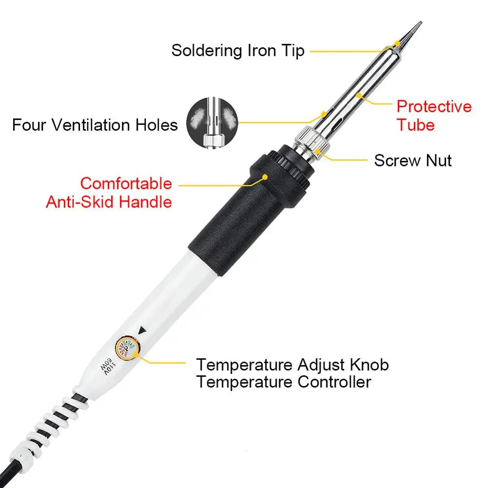 JCD 60W 220V/110V soldering iron EU/US/UK PLUG adjustable temperature welding solder iron kit with soldering tips 908 hot sale