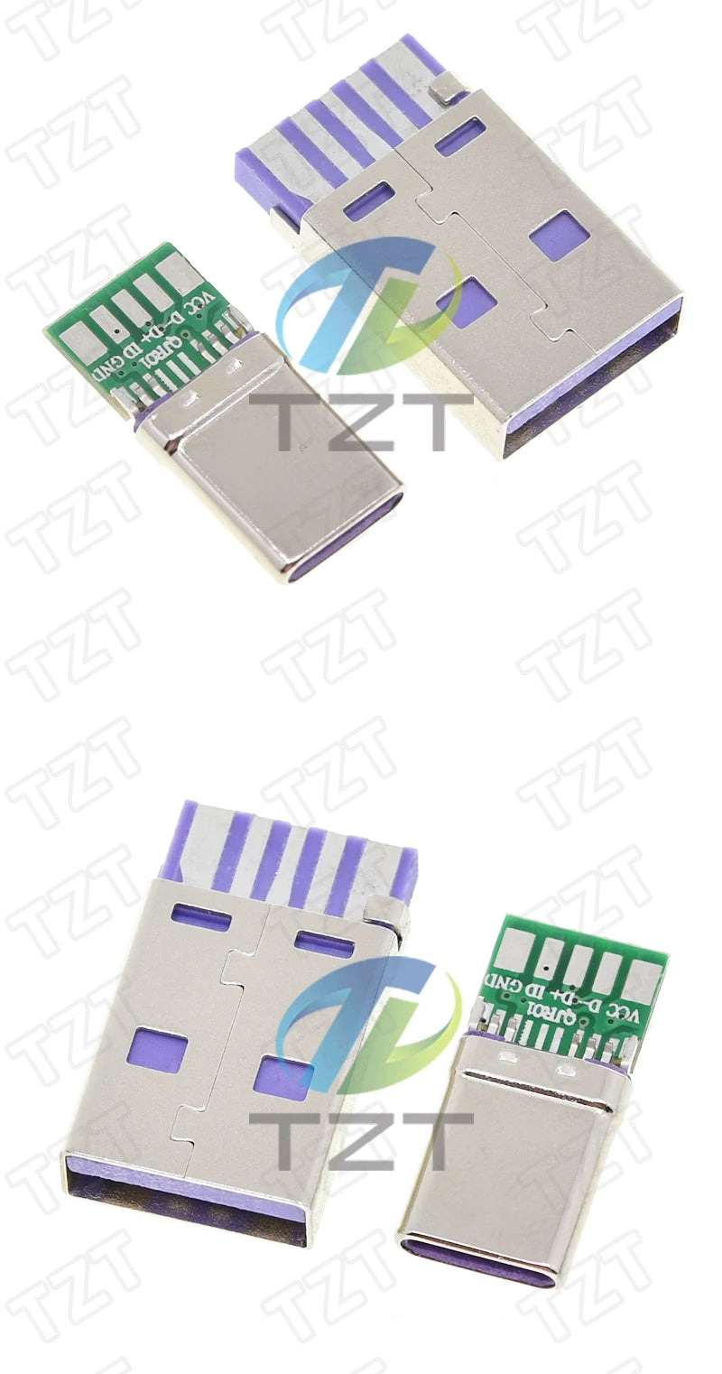 1/5Set PD Fast Charge Type-C USB 65W 5A  Male Connector Welding With 5Pin PCB + Type A Male 5Pin USB DIY OTG Data Charge DIY KIT