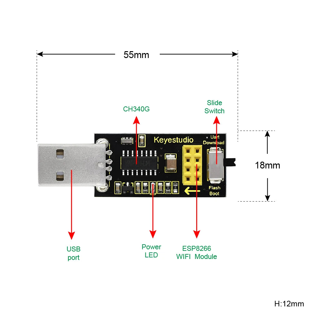KEYESTUDIO ESP 01 Wireless Module Remote Serial Port ESP8266 WIFI Programmer Shield Module for Arduino DIY Projects Study Module