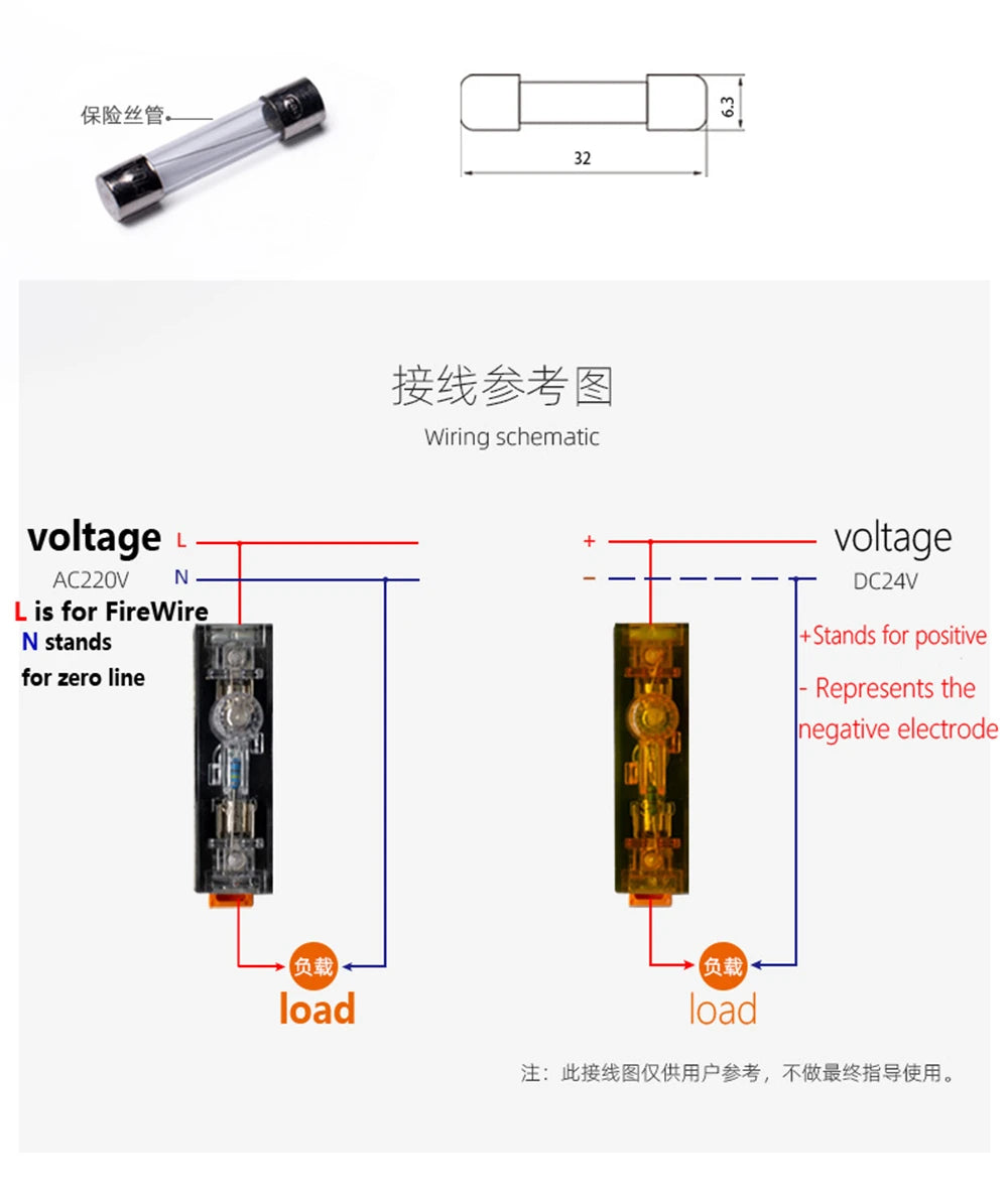 FS-101 Din Rail Mount Single Pole 6X30mm 10A Fuse Holder Glass Fuse Tube Fuse Casing Fuse socket with indicator light FuseHolder