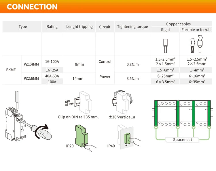 ETEK Household Modular  AC Contactor 220v Single Phase 2p 2no 2nc 1no 1nc 25A 20A 16A For Automation EKMF