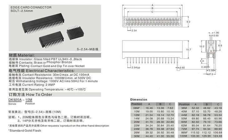 5PCS 2.54mm Pitch 4P6P8P10P12P14P16P18P50P56P-84P Edge Card Connector Slot Bus Socket Gold Finger Socket PCB Board Straight Pin