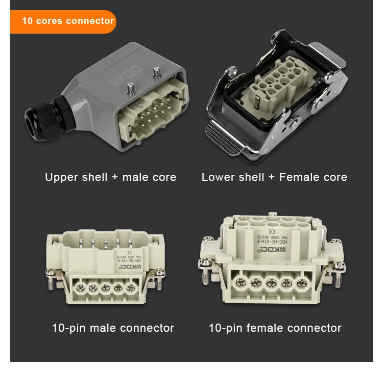 HDC HE Heavy Duty Connector 6/10/16/24/32/48 Core Pin Top/Side Outlet Aviation Plug Rectangular Waterproof Electrical Wiring