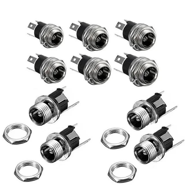 10PCS DC Power Connector pin 2.5x5.5mm Female Plug Jack + Male Plug Jack Socket Adapter PCB Mount DIY Adapter Connector 5.5x2.5