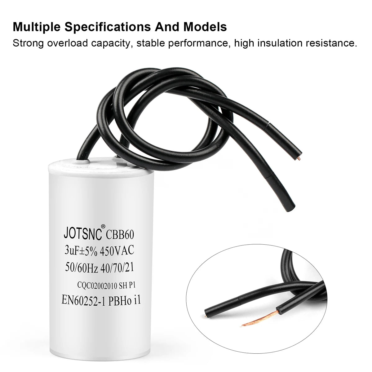 2Pcs CBB60 Motor Running Capacitor 450V Series AC Water Pump Startup Capacitors Start Motor Run 450VAC 3uF-80uF