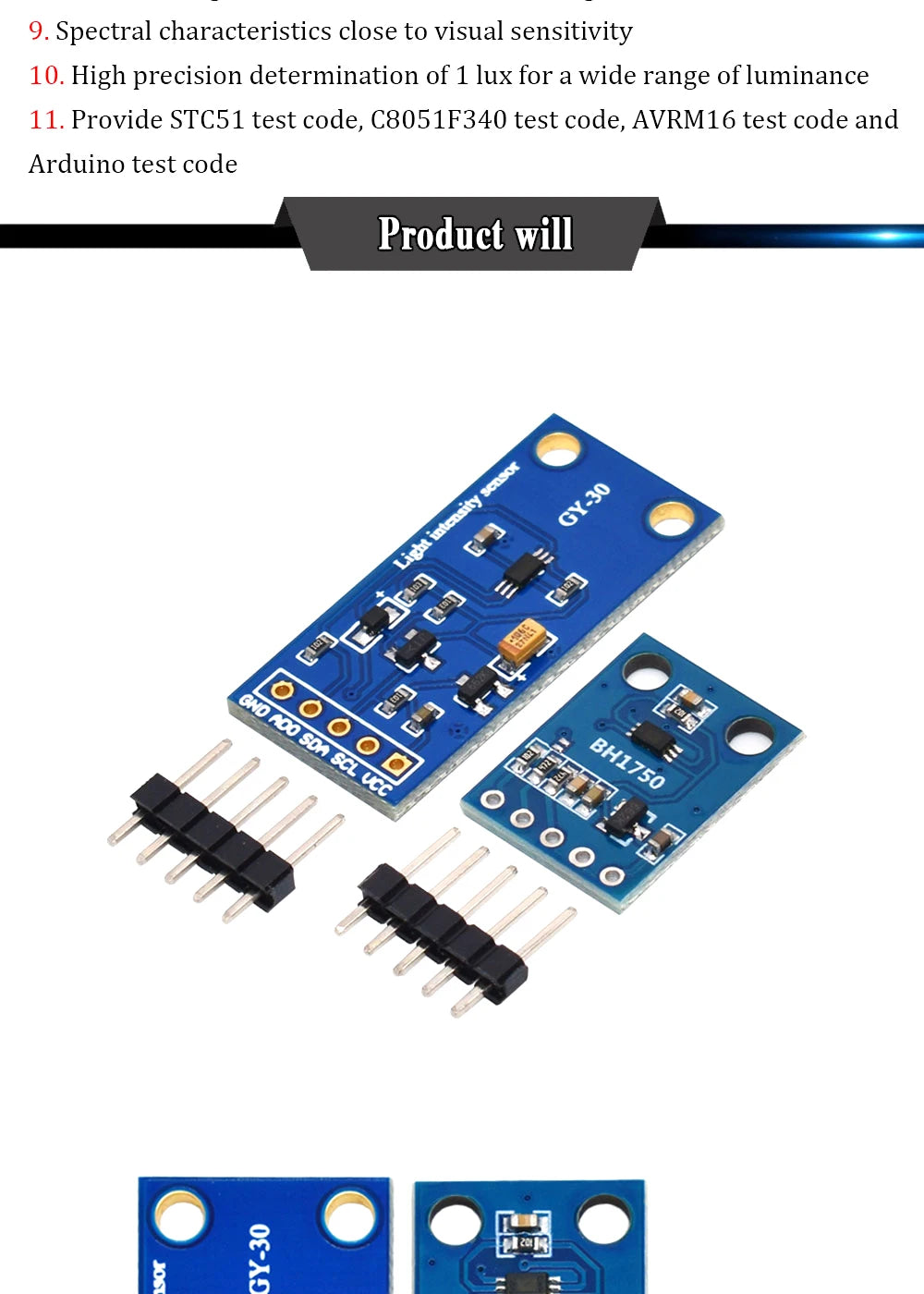 GY-302 GY-30 BH1750 BH1750FVI The digital optical intensity illumination sensor BH1750FVI of module for arduino 3V-5V