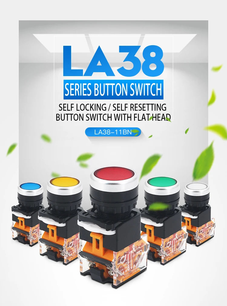 1pcs LA38 Push Button Switch Self-locking Start Power Switch On Off Self-returning Jog Button 22MM Self-recovery