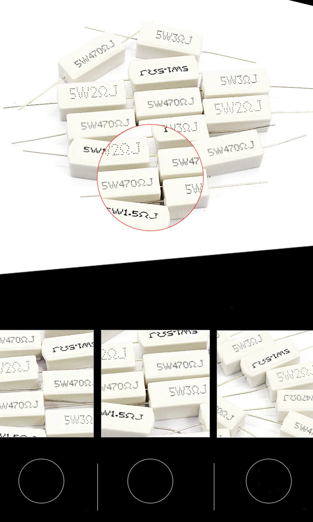 10Pcs 5W Ceramic Cement Resistor 5% In A Pack 0.1R 0.22 0.33 0.5 Ohm 6.8K 0.25R 0.5R 3R 27R 12R 100R Non-inductive Resistors