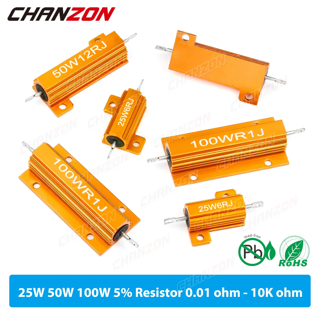 2pcs/Pack 25W 50W 100W Wirewound Metal Resistors 0.1 0.33 1 6 8 10 12 15 20 25 50 75 100 500 1K 10K K Ohm High Power Resistance