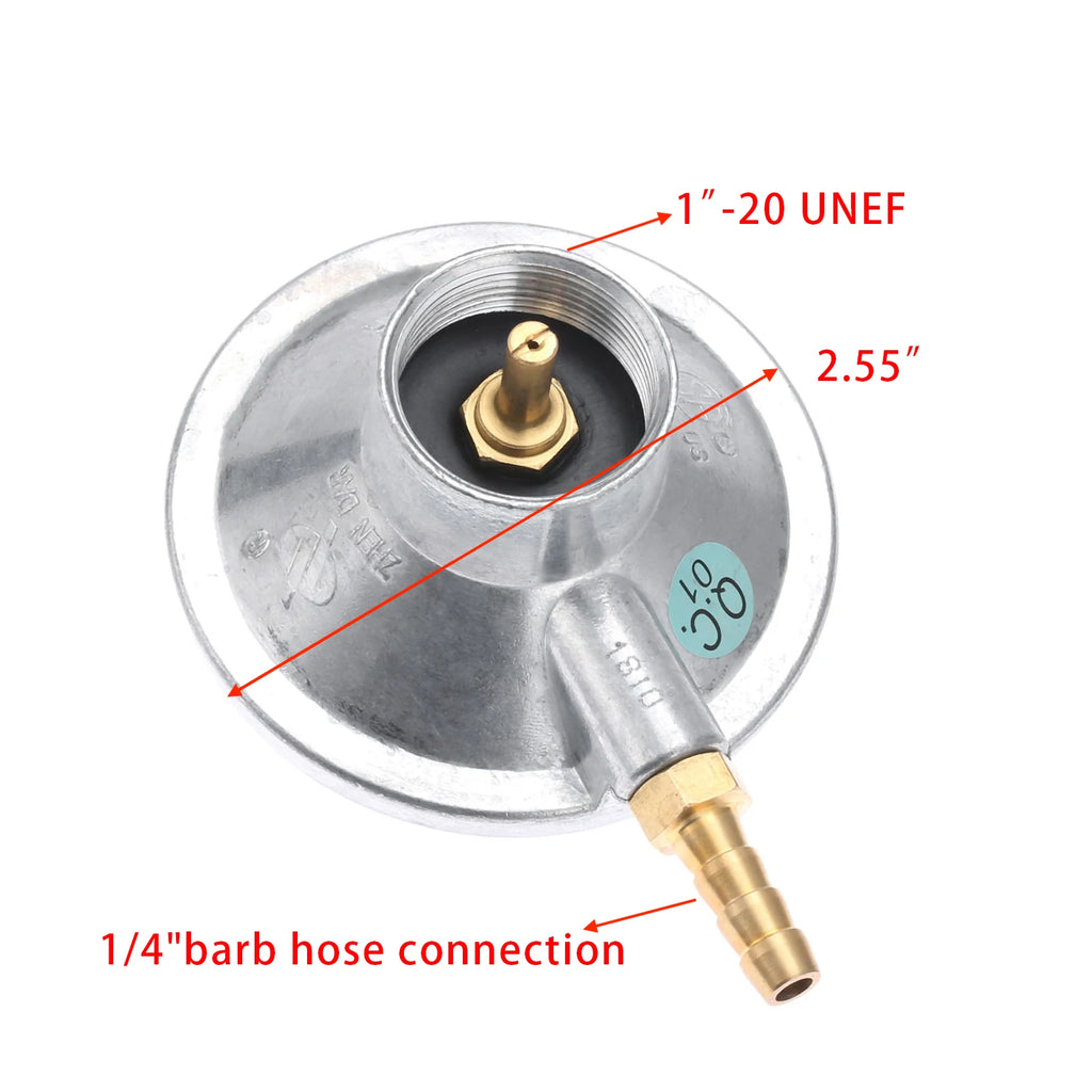 1pc Propane Tank Low Pressure Gas Regulator with Outlet 1/4in Barb Hose Connection Inlet 1-20in UNEF for One Pound Propane Tank