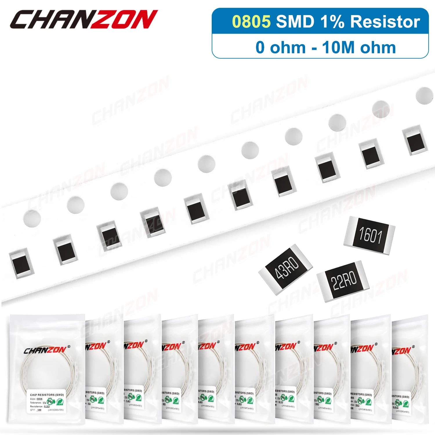 100Pcs/Lot 0805 1% High Precision SMD Resistor 0ohm 330 470 1K 39K 43K 47K 56K 62K 68K 75K 82K Ohm 1/8W Surface Mount Resistance