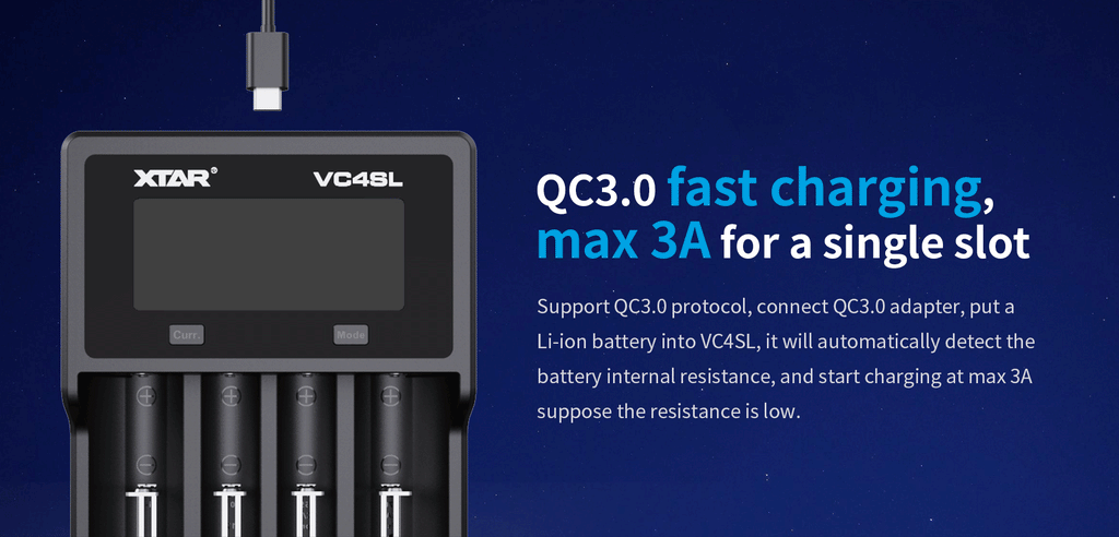 XTAR VC4SL 18650 Battery Charger USB C QC3.0 Fast Charge 1.2V Ni-MH AAA AA Batteries Rechargeable Li ion 21700 Battery Charger