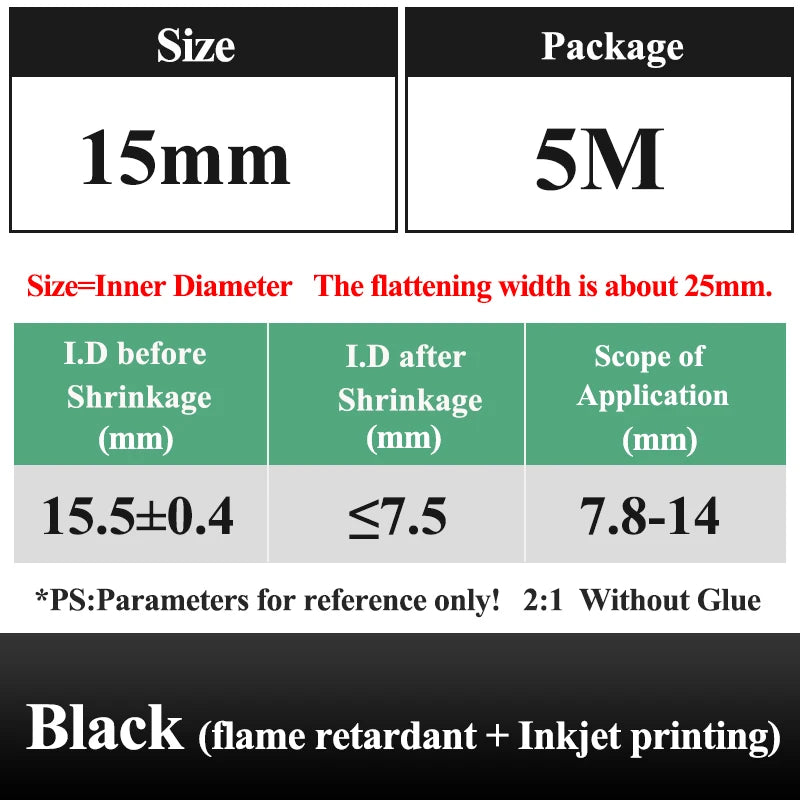 10 METER/LOT BLACK 1/2/3/4/5/6/8/10/10/12/14/16/18/20mm Heat Shrink Tubing Flame Retardant Tube Kit Insulation Tubing Wire Cable