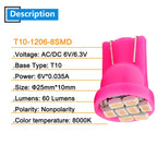 10Pcs AC/DC 6V 6.3V Led Bulb Arcade Pinball Car Light T10 W5W 555 192 168 194 1206 8 SMD LED White Blue Red Green Amber Pink