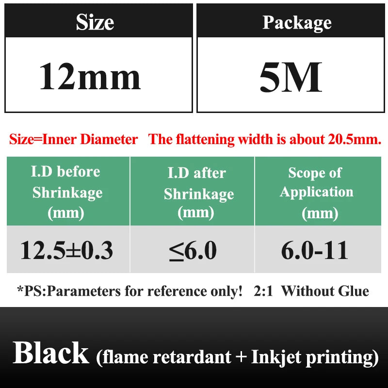 10 METER/LOT BLACK 1/2/3/4/5/6/8/10/10/12/14/16/18/20mm Heat Shrink Tubing Flame Retardant Tube Kit Insulation Tubing Wire Cable