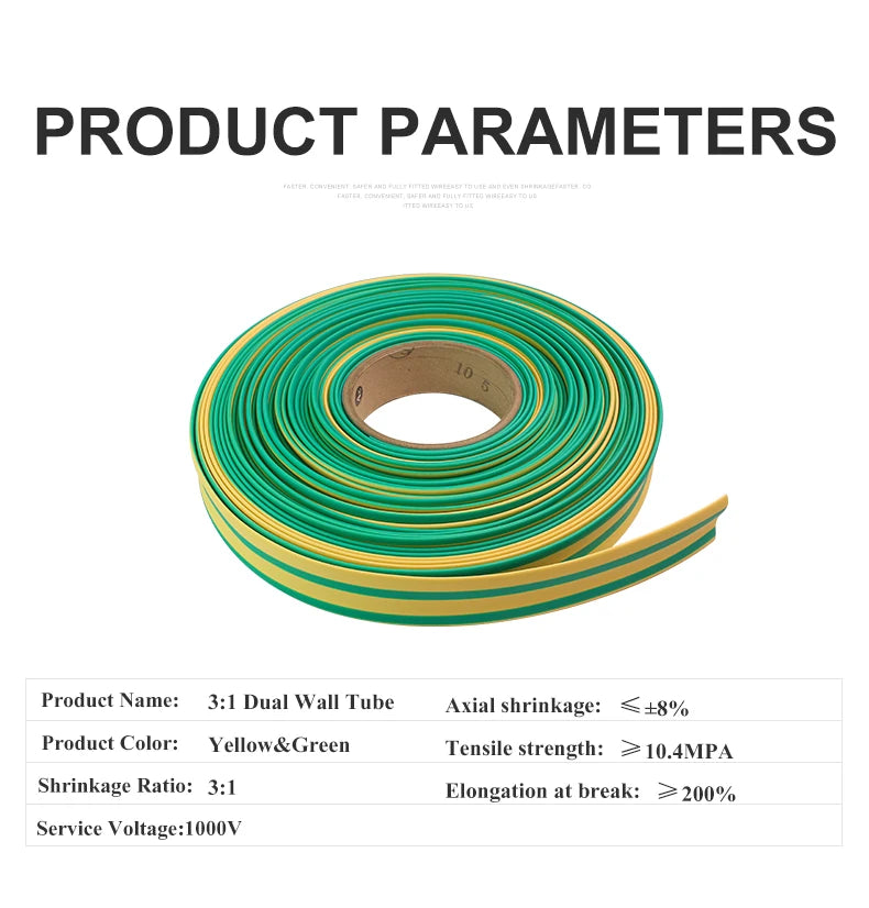 1M 3:1 Heat Shrink Tube with Glue Adhesive Lined  Dual Wall Tubing Sleeve Wrap Wire Cable Kit Yellow Green Dual Wall