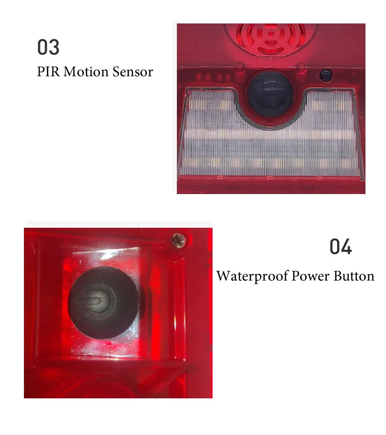 Multi-Function Solar PIR Motion Sensor Alarm Light Remote Control 129dB Siren For Home Garden Shed Caravan Farm Security Lamp