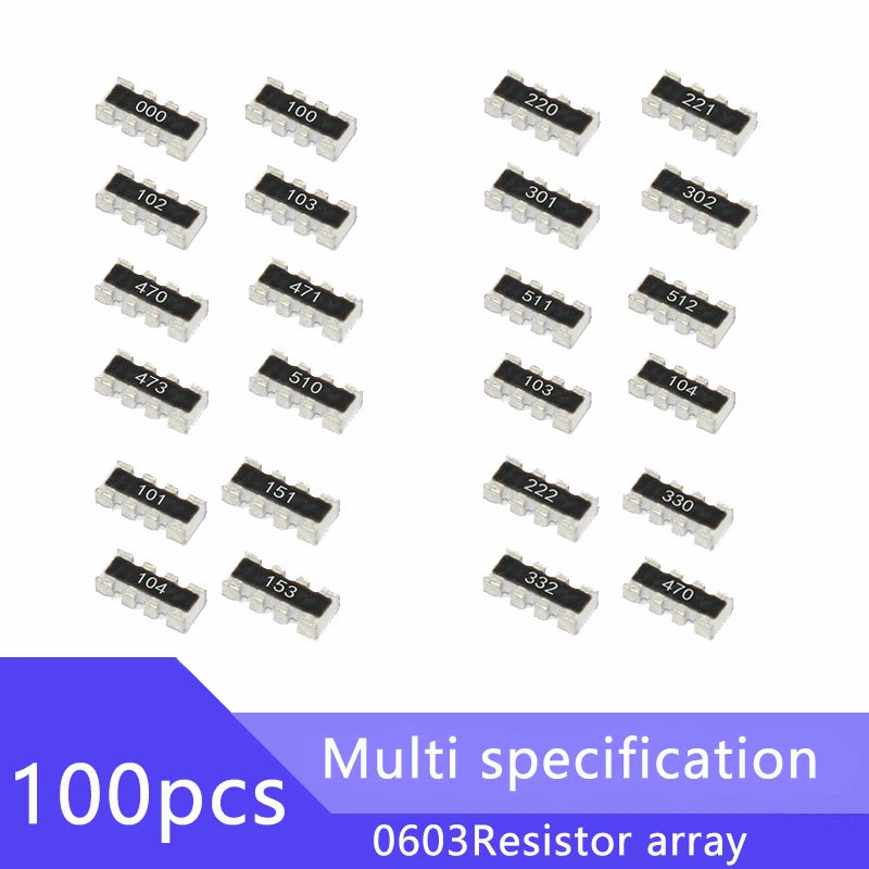 100pcs 0603*4 8P4R 2*4P SMD Network Resistor Array 5R1 5.1 51 510 R Ohm 5.1K 51K 510K 511 512 513 514