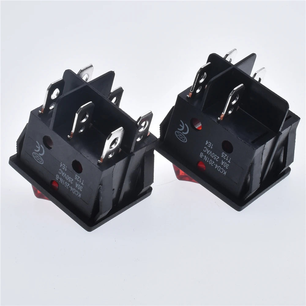 5pcs 30A 250V KCD2 KCD4 Rocker Switch DPST 4 Pin 6Pin Red Lighted 120V Rocker Toggle Switch ON Off Heavy Duty 22*29 High voltage