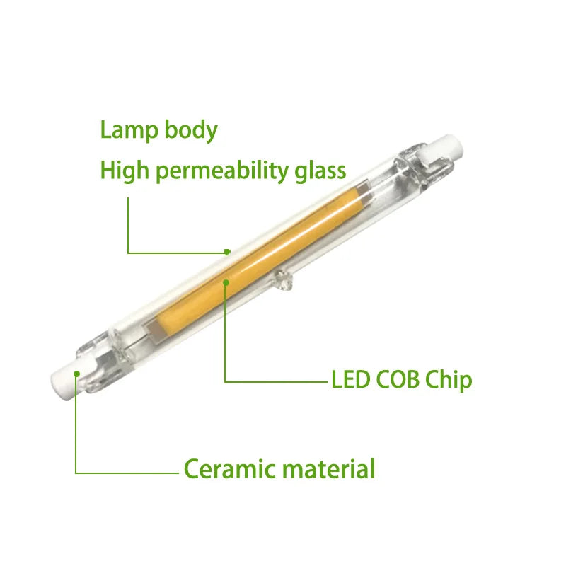 R7S LED Glass Tube COB Bulb 78MM 118MM High Power R7S Corn Lamp J78 J118 Replace Halogen Light AC 110V 220V Lampadas