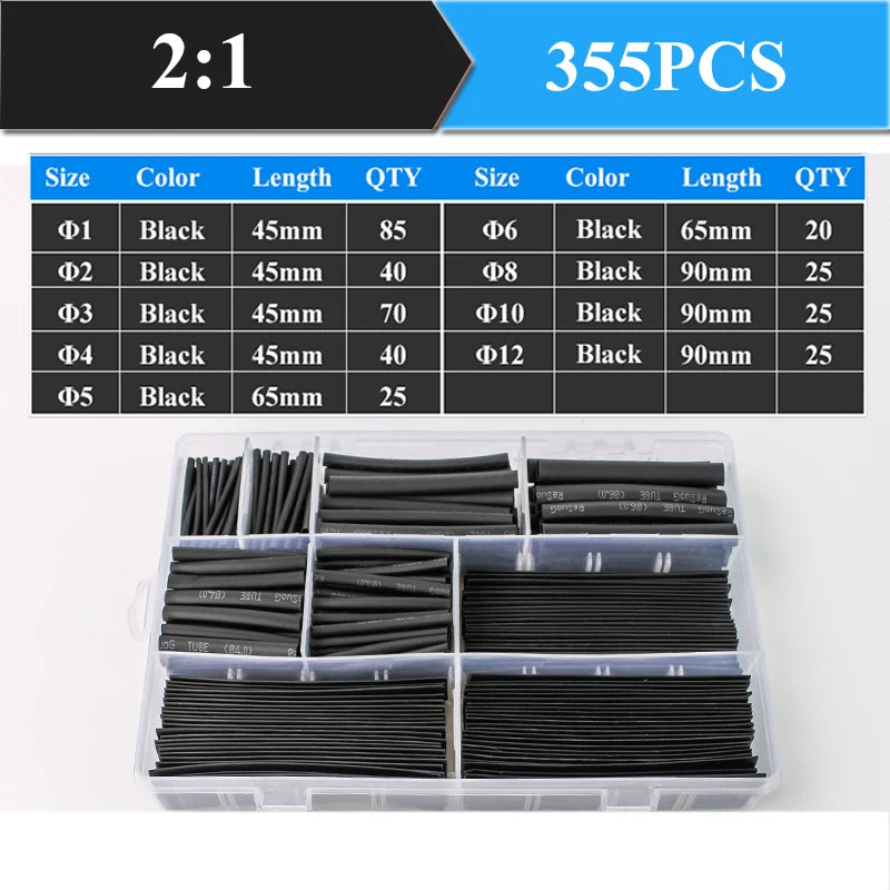 2：1 Thermoresistant Tube Heat Shrink Wrapping Kit Assorted Wire Cable Sulation Sleeving 3:1  Heat Shrink Tubing