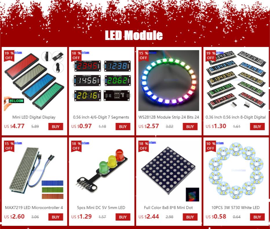 4-Digit LED 0.36" LED Display Tube (decimal) 7-Segments TM1637 Clock Double Dots Module 0.36 Inch For Arduino size 30x14mm