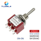 100PCS Toggle Switch SPDT DPDT Rocker Switch MTS 5A 6A 125V Self-Reset Switch 3A 250 AC 3 6PIN ON-ON ON-OFF-ON Starting Switch