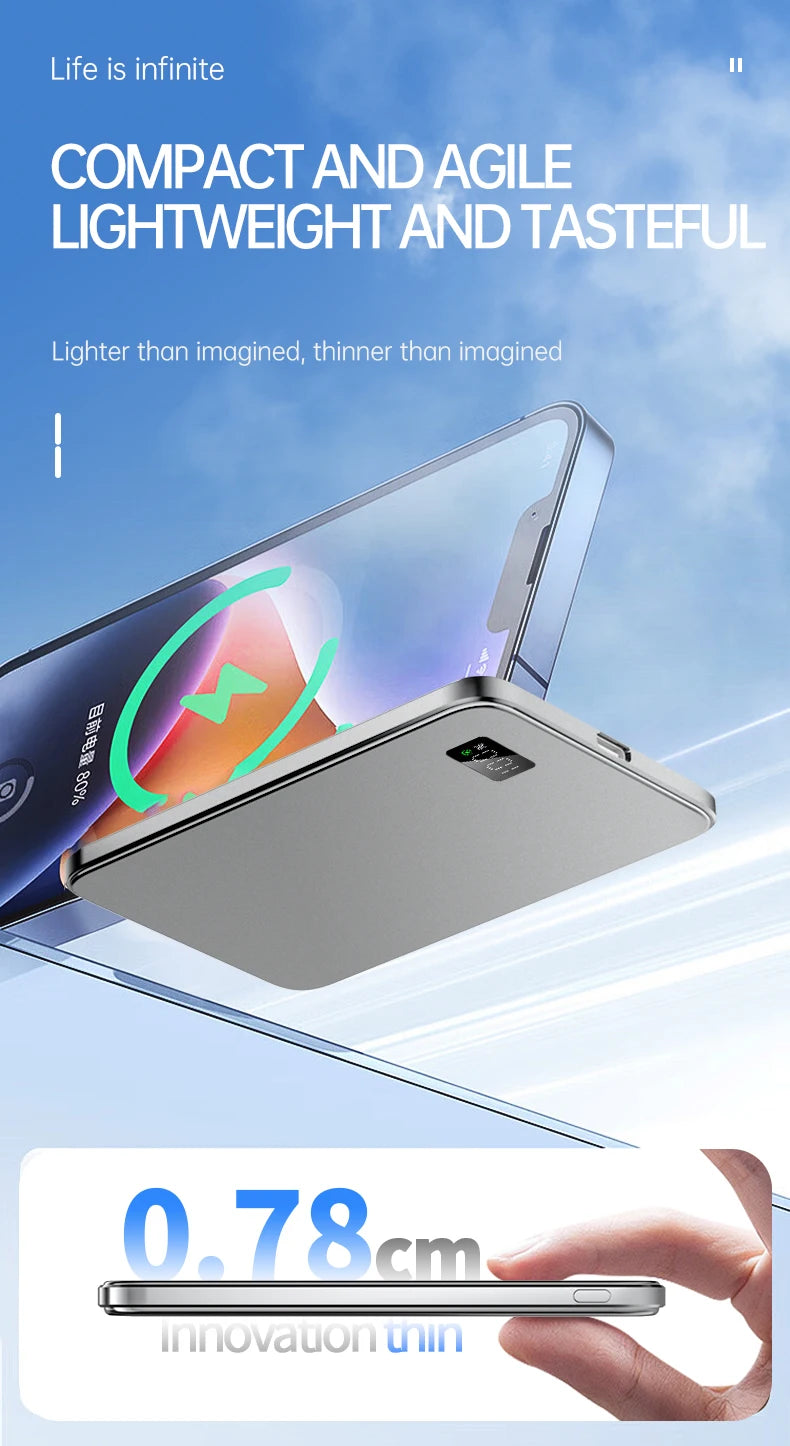 10000mAh Ultra Thin Power Bank for MagSafe,Magnetic Wireless Fast Charging MacSafe Portable Battery For iPhone Xiaomi Samsung