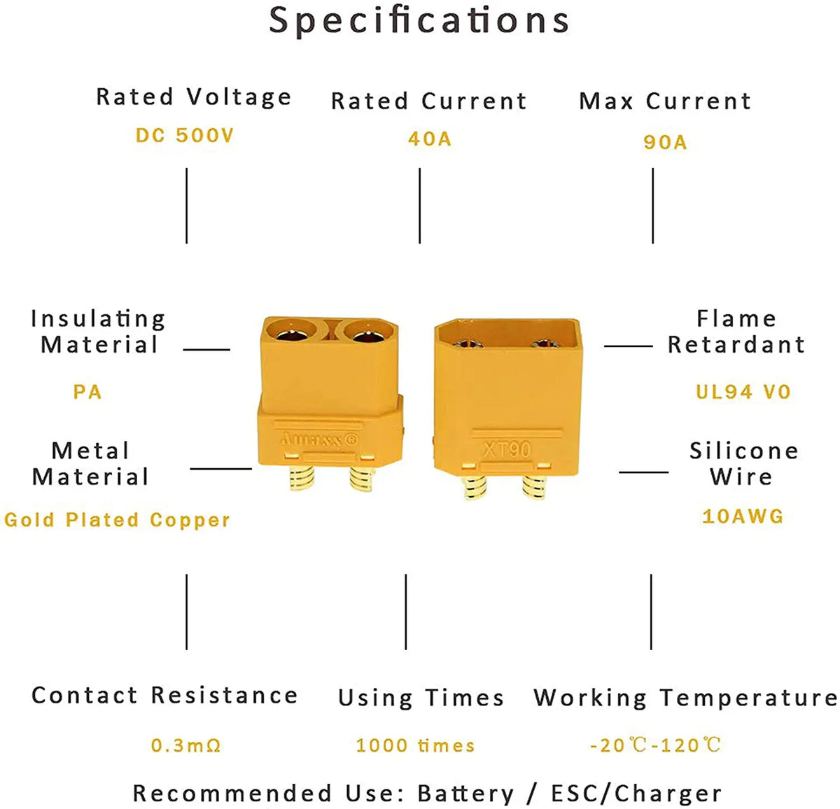 Amass10PCS XT90 connector 5 Pairs Amass XT90 connector XT90H Plug 4.5mm banana Male Female Adapter for RC Drone Car Lipo Battery