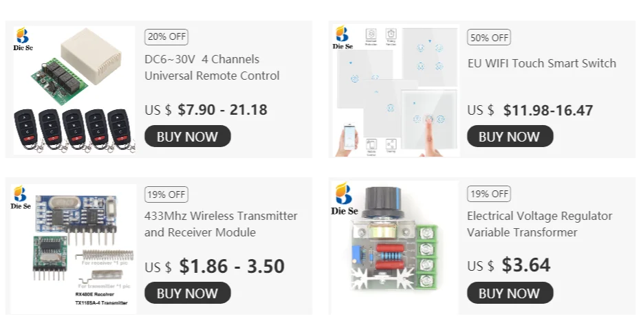 Wireless Remote Control DC 6V 12V 24V 30V 4CH RF Relay Receiver and 433MHZ Transmitter for Garage/Light/Motor/Home Appliance