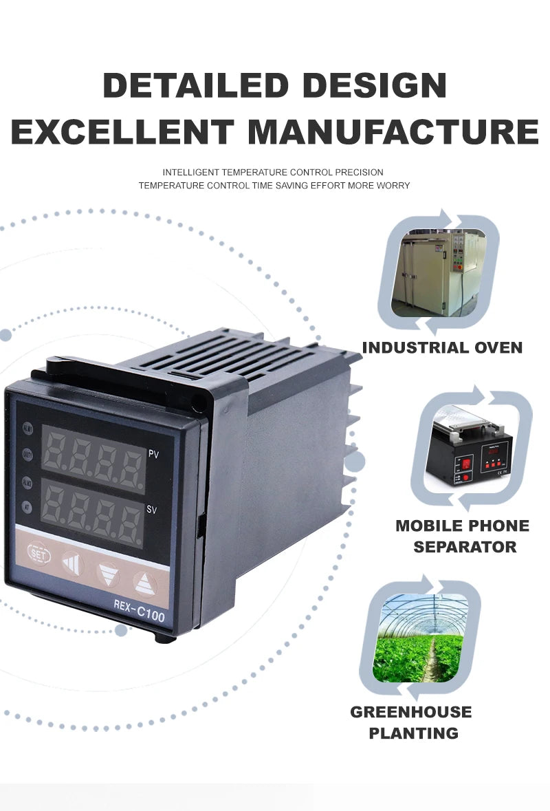 REX C100 Digital PID Temperature Controller REX-C100 Thermostat 0-400℃ K Type Input 40DA SSR Relay 0-40A Heatsink VaneAims
