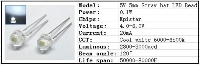 5V 12v LED 5mm 3mm bead SMD f5 f3 hat round lamp dip diodes USB car light white red green blue yellow chip 50pcs