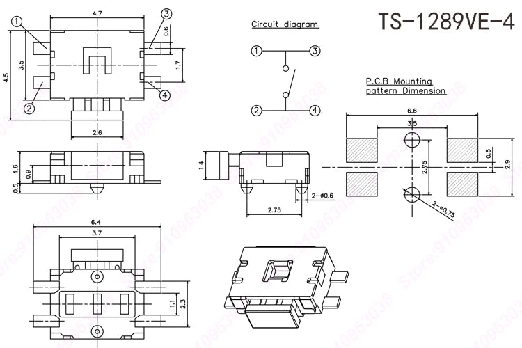 20Pieces 12V Side Push Button Tact SW Momentary Tact Switch 4Pin SMD 3X4mm/3.5x4.7mm/4x6mm for Phone/MP4/Keys