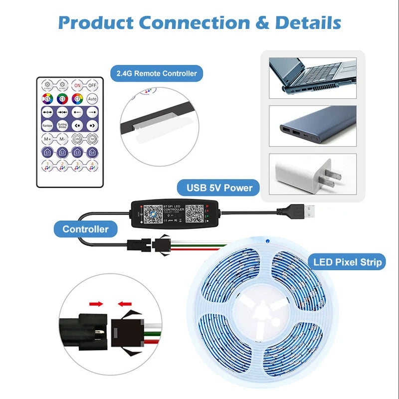 BLE WS2812B Controller BT Music for Pixel LED Strip Light SK6812 WS2811 WS2812 LED Light Strip USB 5V APP Remote Controller