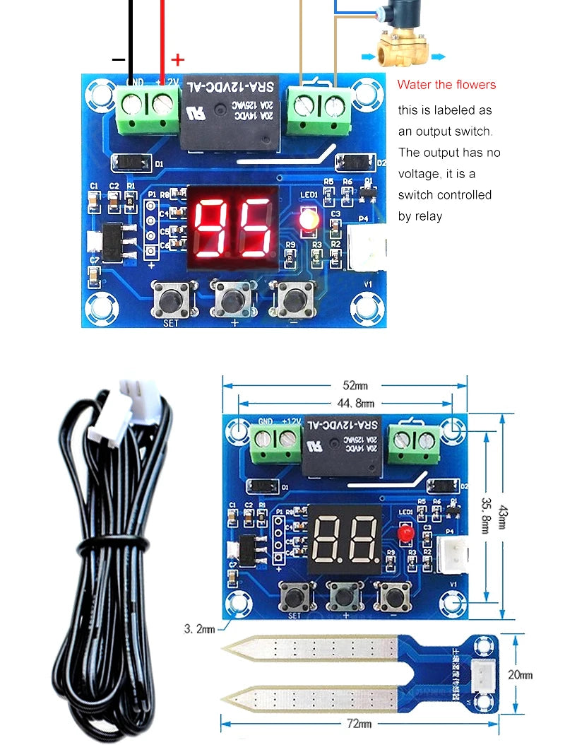 Capacitive Soil Moisture Sensor Module / Soil Humidity Digital Display Relay Control Module Automatic Watering For Arduino