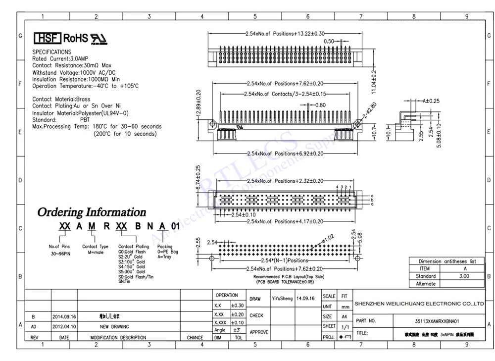 5 Pcs DIN 41612 Connector 20 30 32 48 64 96 Pin Plug Male Female Socket Vertical Right Angle Through Hole PCB Pitch 2.54 MM
